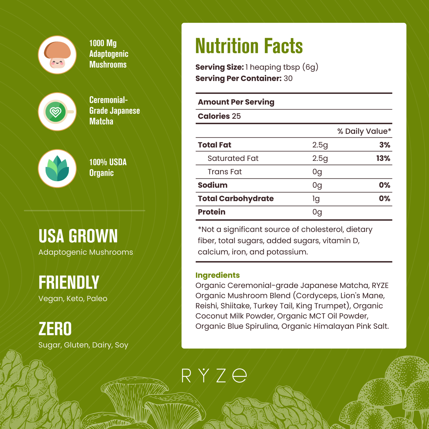 RYZE Organic Mushroom Matcha Starter Kit (60 servings)