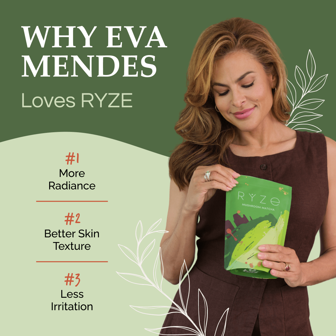 RYZE Mushroom Matcha - with 6 Organic Adaptogenic Mushrooms Grown In USA and Ceremonial-Grade Japanese Matcha